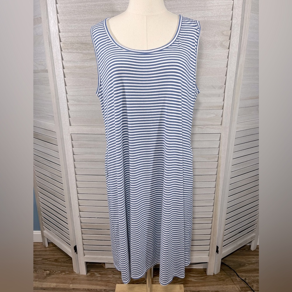 RONNI NICOLE Tank Dress/Beach Coverup Blue/White Stripes-XXL